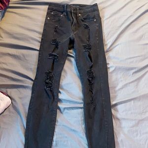 brand is Aeropostale. size is 0. color is black and their ripped in the front.